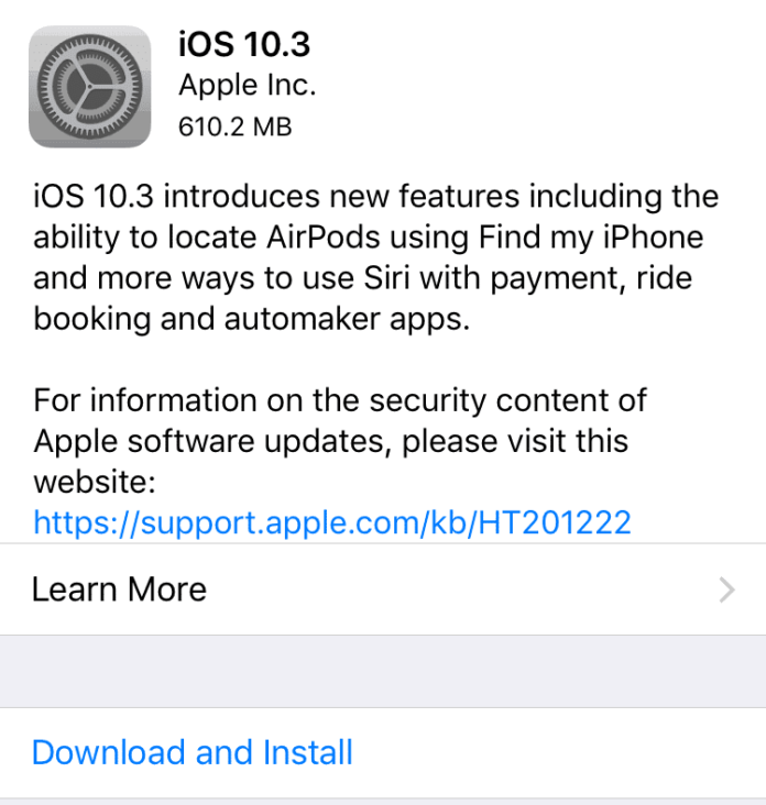 Apple iOS 10.3 update