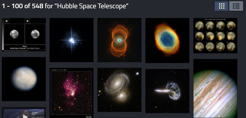 NASA Image and Video Library search for Hubble Telescope images