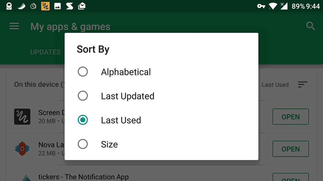 sort rarely used apps on Android
