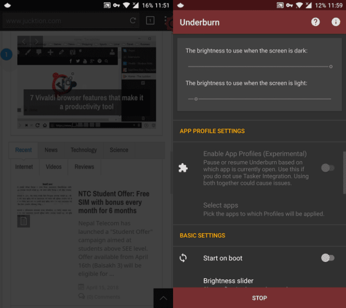 Underburn app for Android