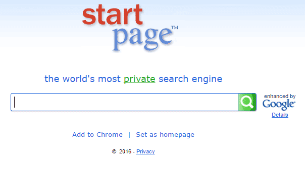 Startpage Homepage Screenshot