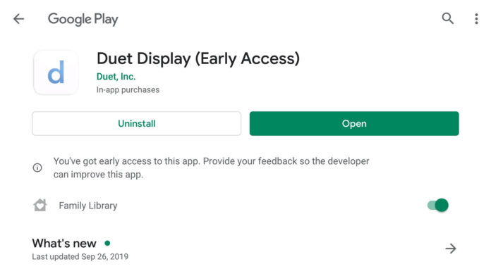 Duet display (early access) app on Google Play Store