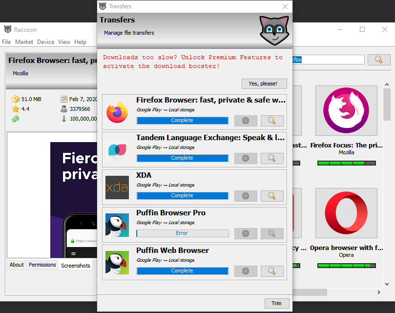 Raccoon Desktop APK Downloader Screenshot