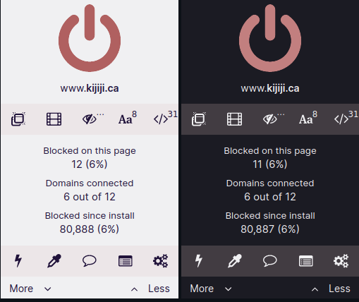 uBlock Dark interface comparision