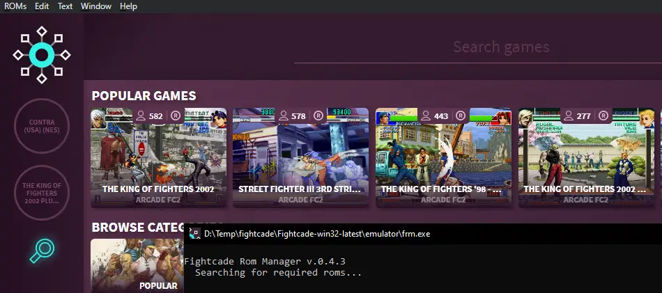 Fightcade ROMs auto download screen