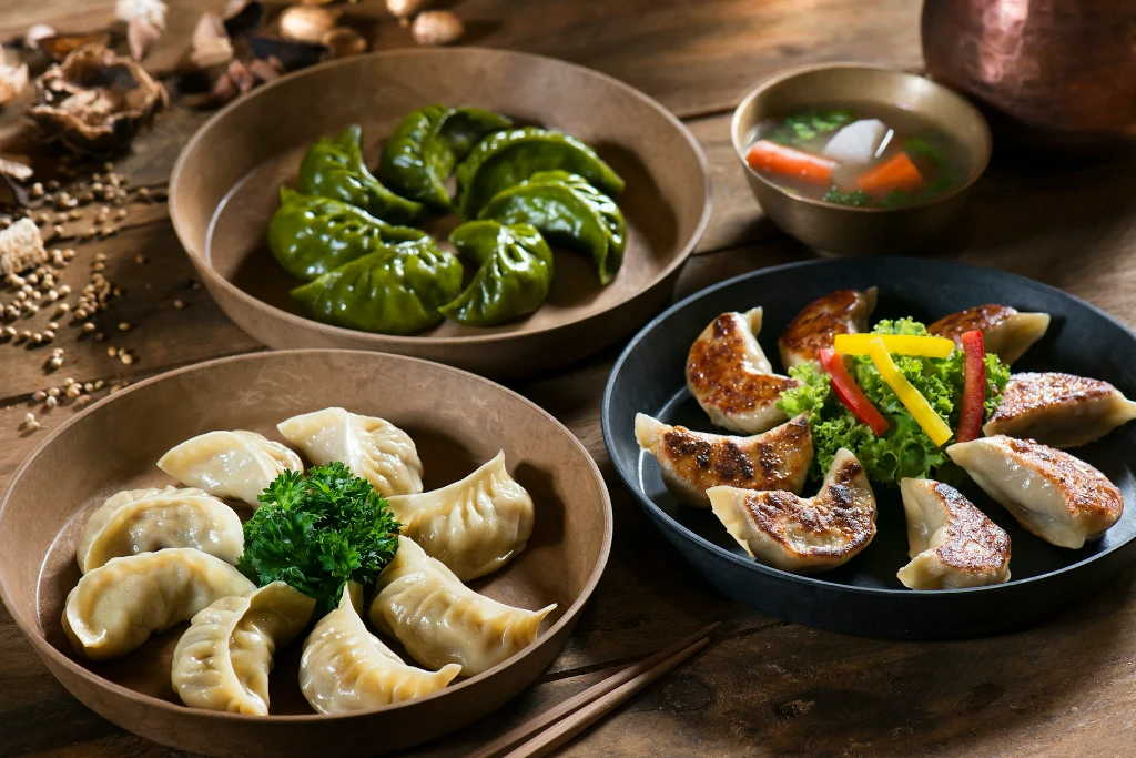 Different types of momos on display