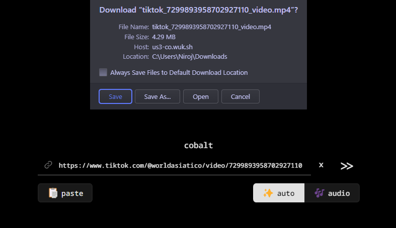 A download prompt showing file from Tiktok. without watermark.