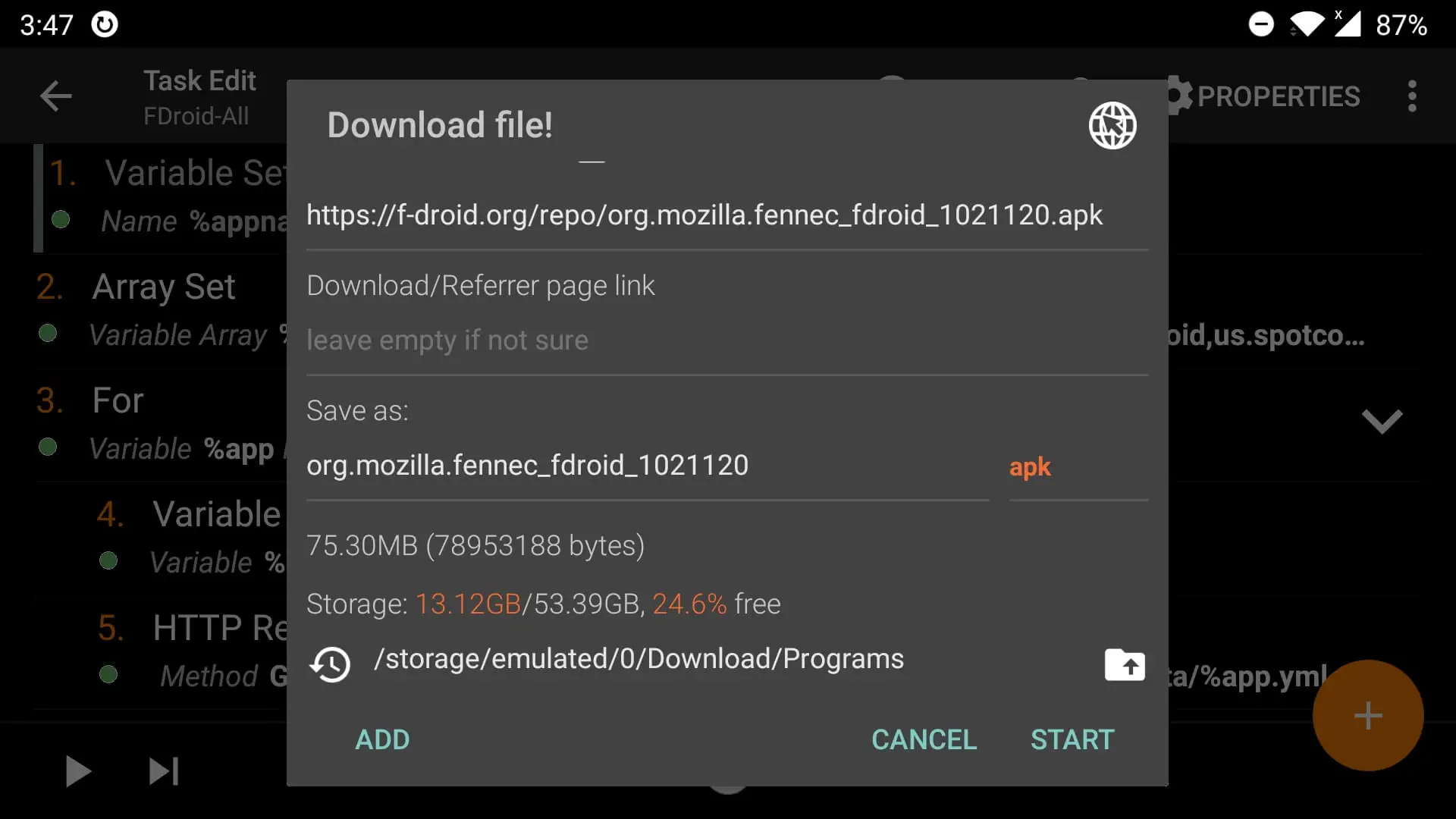 Tasker initiated 1DM download for Fennec F-Droid